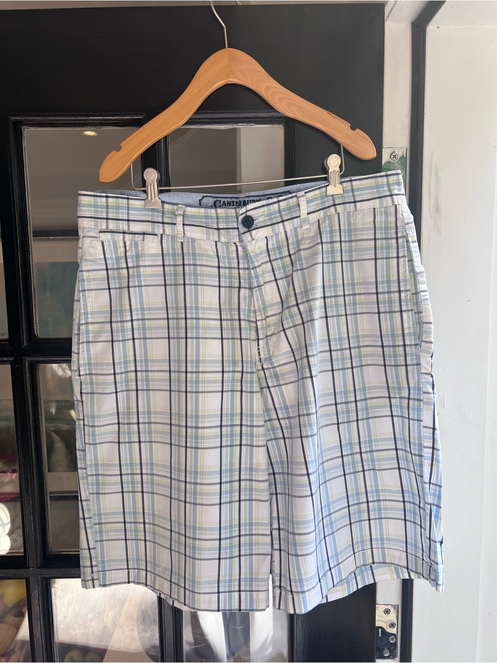 Men's Plaid Flat Front Shorts - Light Blue/White by